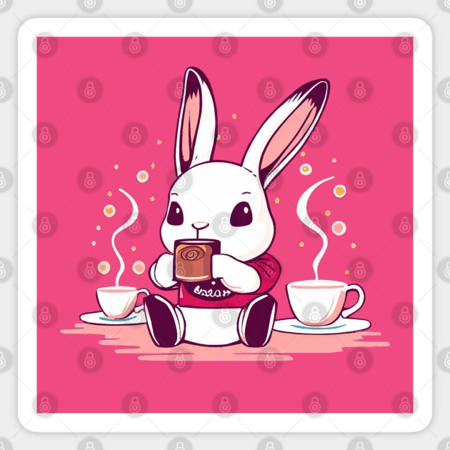 Cute bunny sipping tea - pink Sticker by etherElric